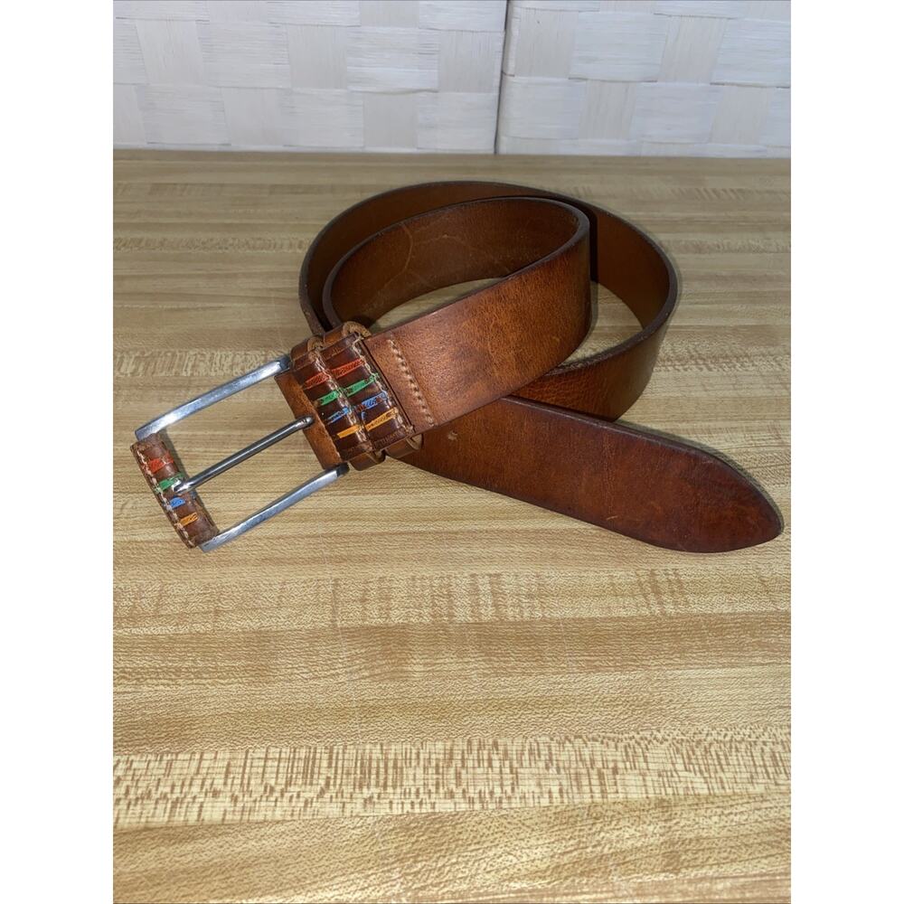 Guelhera Bollocini Brown Leather Belt Size 36 Large Soft Pliable Made In Italy